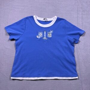 BonWorth Petite Blue‎ Lighthouse Sailboat Beach Embroidered T-Shirt Top L